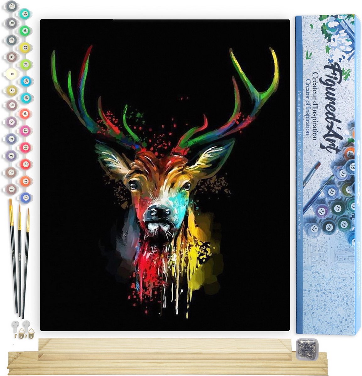 FiguredArt Schilderen op Nummer Volwassenen canvas Herten Geschilderd - Handwerk acrylverf Kit DIY Compleet - 40x50cm met DIY houten lijst